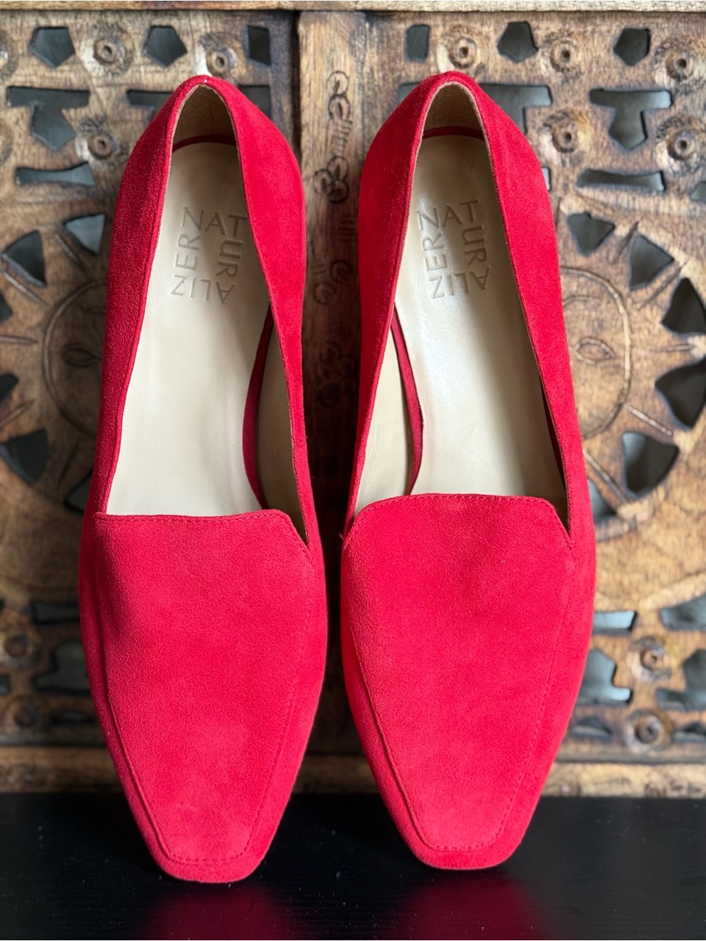 Naturalizer Red Suede Square Toe Block Heel Loafers Pumps SZ 9W